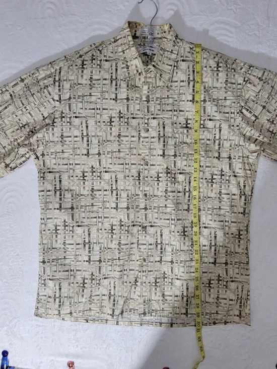 Men's Pierre Cardem Bamboo Casual Short-Sleeve Button-Up Shirt - Beige Pattern - Picture 2 of 5